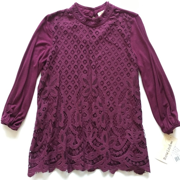 Rewind Tops - Rewind Wine Lace Overlay Top